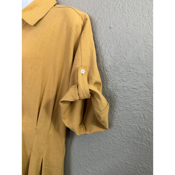Veronica Beard Shirt Dress 10 Tan Midi Linen Blend Stretch Modest Work Elegant - Picture 6 of 12